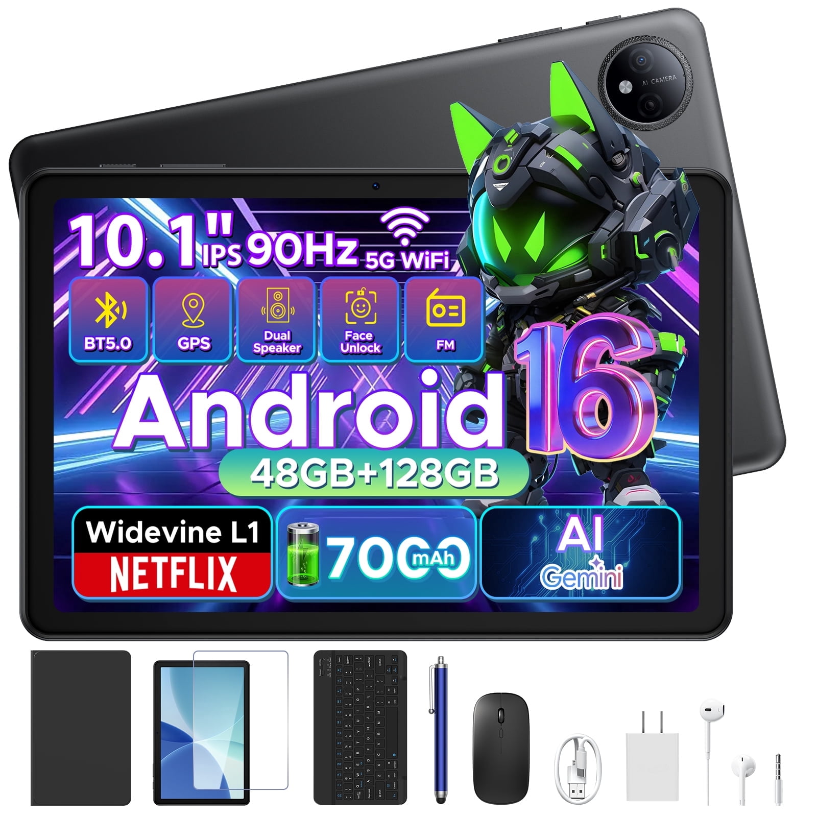 POCKAM P10 Android 16 Tablet, 10 Inch Tablet, 48GB RAM+128GB ROM