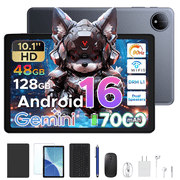 POCKAM P10 Android 16 Tablet, 10 Inch Tablet, 48GB RAM+128GB ROM/2TB TF, Gemini AI, 90Hz Display, 7000mAh, 5G WiFi, Face ID, OTG, 3.5mm Jack, Widevine L1, Tablets with Keyboard