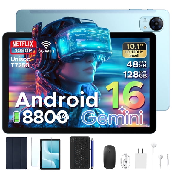 POCKAM P10PRO 10.1 inch Tablet, Android 16 Tablets with 120Hz Display, 48GB+128GB/2TB, T7250 Octa-Core, 8800mAh, Widevine L1, Gemini AI, 13MP+5MP, 3.5mm Headphone, Keyboard, Pen