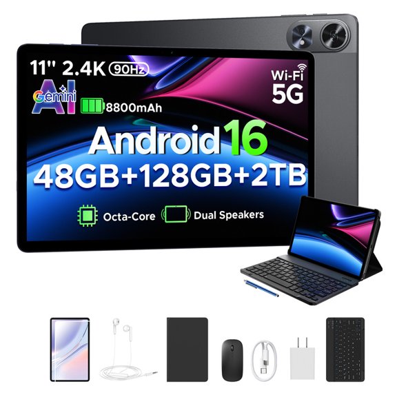POCKAM P10PRO 10.1 Inch Tablet, Android 16 Tablets with 120Hz Display, 48GB+128GB/2TB, T7250 Octa-Core, 8800mAh, Widevine L1, Gemini AI, 13MP+5MP, 3.5mm Headphone, Tablet with keyboard, Pen