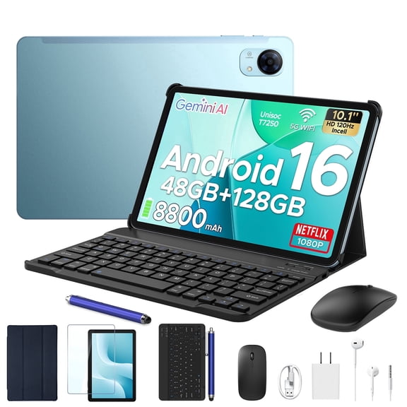 POCKAM P10PRO 10.1 inch Tablet, Android 16 Tablets with 120Hz Display, 48GB+128GB/2TB, T7250 Octa-Core, 8800mAh, Widevine L1, Gemini AI, 13MP+5MP, 3.5mm Headphone, Keyboard, Pen