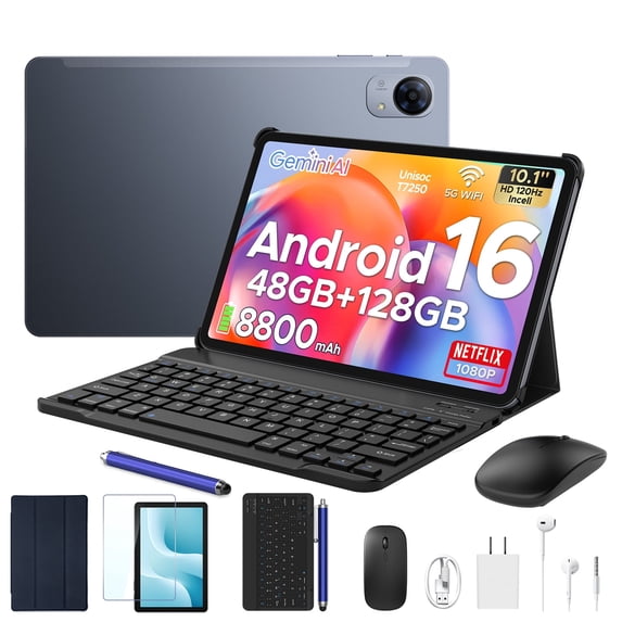 POCKAM P10PRO 10.1 inch Tablet, Android 16 Tablets with 120Hz Display, 48GB+128GB/2TB, T7250 Octa-Core, 8800mAh, Widevine L1, Gemini AI, 13MP+5MP, 3.5mm Headphone, Keyboard, Pen