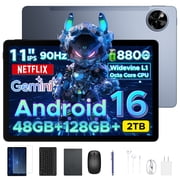 POCKAM Android 16 11 Inch Tablet with Gemini AI, 48GB RAM+128GB ROM/TF 2TB, 90Hz Display,8800mAh ,T7250, 13MP+5MP, 5G WIFI,Tablets with Keyboard, Pen