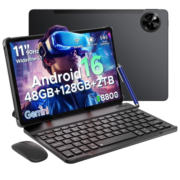 POCKAM P11 Android 16 11" Tablet with Gemini AI, 48GB RAM+128GB ROM/TF 2TB, 90Hz Display,8800mAh ,T7250, 13MP+5MP, 5G WIFI,Tablets with Keyboard, Pen
