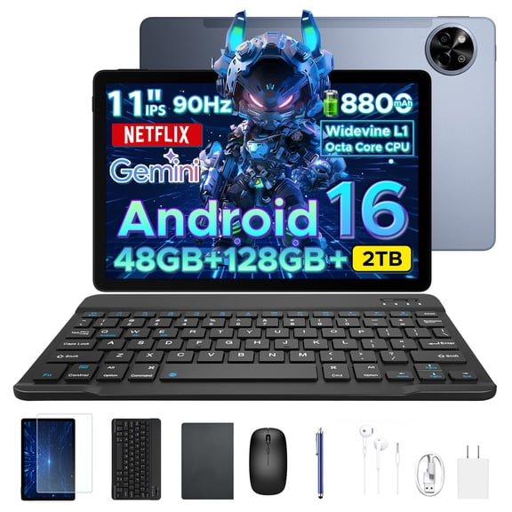 POCKAM P11 Android 16 11 Inch Tablet with Gemini AI, 48GB RAM+128GB ROM/TF 2TB, 90Hz Display,8800mAh ,T7250, 13MP+5MP, 5G WIFI,Tablets with Keyboard, Pen