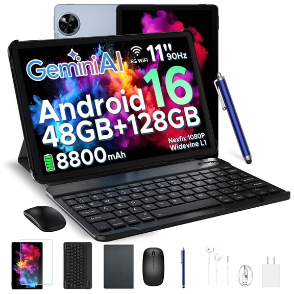 POCKAM P11 Android 16 11" Tablet with Gemini AI, 48GB RAM+128GB ROM/TF 2TB, 90Hz Display,8800mAh ,T7250, 13MP+5MP, 5G WIFI,Tablets with Keyboard, Pen