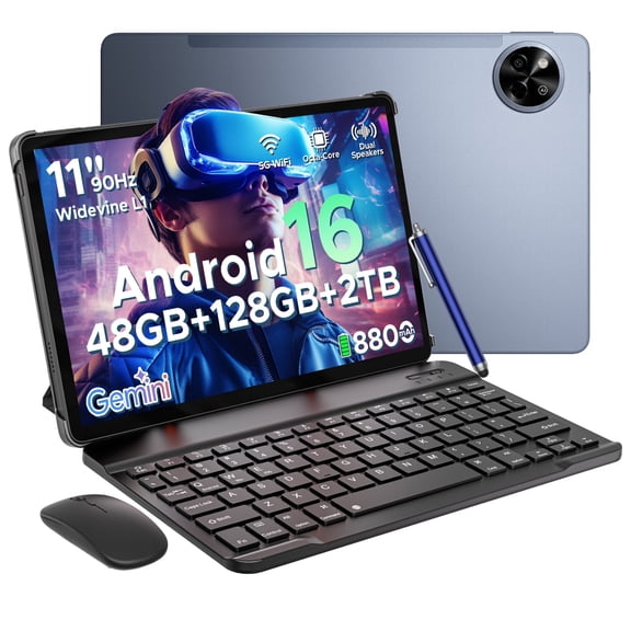 POCKAM P11 Android 16 11" Tablet with Gemini AI, 48GB RAM+128GB ROM/TF 2TB, 90Hz Display,8800mAh ,T7250, 13MP+5MP, 5G WIFI,Tablets with Keyboard, Pen