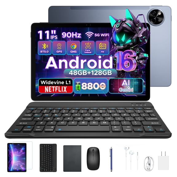 POCKAM P11 Android 16 11" Tablet with Gemini AI, 48GB RAM+128GB ROM/TF 2TB, 90Hz Display,8800mAh ,T7250, 13MP+5MP, 5G WIFI,Tablets with Keyboard, Pen
