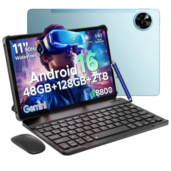 POCKAM P11 Android 16 11" Tablet with Gemini AI, 48GB RAM+128GB ROM/TF 2TB, 90Hz Display,8800mAh ,T7250, 13MP+5MP, 5G WIFI,Tablets with Keyboard, Pen
