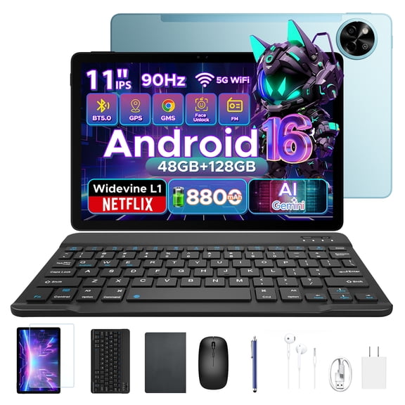 POCKAM P11 Android 16 11" Tablet with Gemini AI, 48GB RAM+128GB ROM/TF 2TB, 90Hz Display,8800mAh ,T7250, 13MP+5MP, 5G WIFI,Tablets with Keyboard, Pen