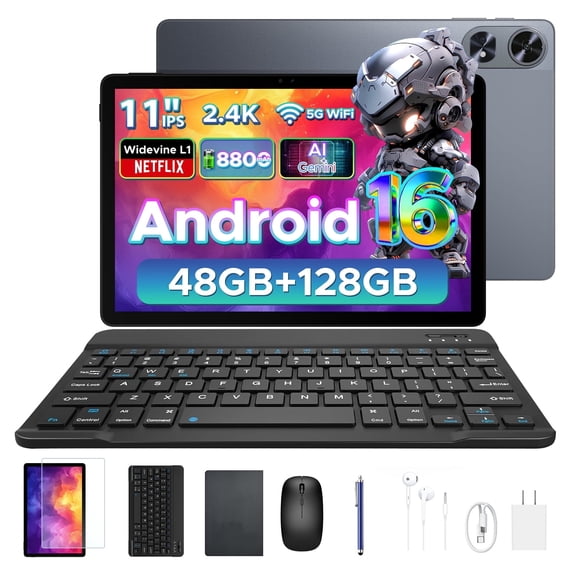 POCKAM P11 Pro Android 16 Tablet, 11 inch Tablet with Gemini AI, 48GB RAM+128GB ROM, 8800mAh,Tablet 2.4K 90Hz, T7250 Octa-Core, 13MP+5MP, 5G WIFI
