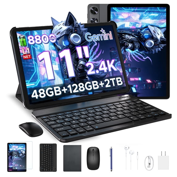 POCKAM Android 16 Tablet, 11 inch Tablet with Gemini AI, 48GB RAM+128GB ROM, 8800mAh,Tablet 2.4K 90Hz, T7250 Octa-Core, 13MP+5MP, 5G WIFI