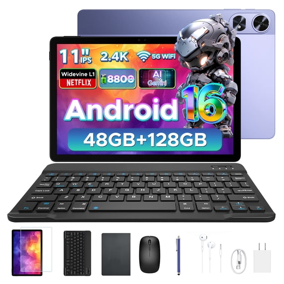 POCKAM P11 Pro Android 16 Tablet, 11 inch Tablet with Gemini AI, 48GB RAM+128GB ROM, 8800mAh,Tablet 2.4K 90Hz, T7250 Octa-Core, 13MP+5MP, 5G WIFI