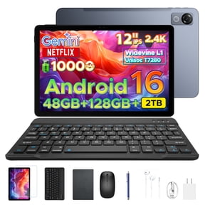 POCKAM P12 12 Inch Gemini AI Android 16 Tablet,48GB RAM+128GB /2TB,10000mAh, 120Hz Display, T7280 Octa Core, Face ID, Tablet with Keyboard, Pen