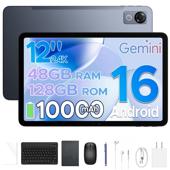 POCKAM P12 2026 Latest Android 16 Tablet,48GB+128GB/2TB,10000mAh, 120Hz 2.4K Android Tablet 12 Inch, Octa-Core Gaming Tablet with Gemini AI, Widevine L1, Tablet with Keyboard, Pen