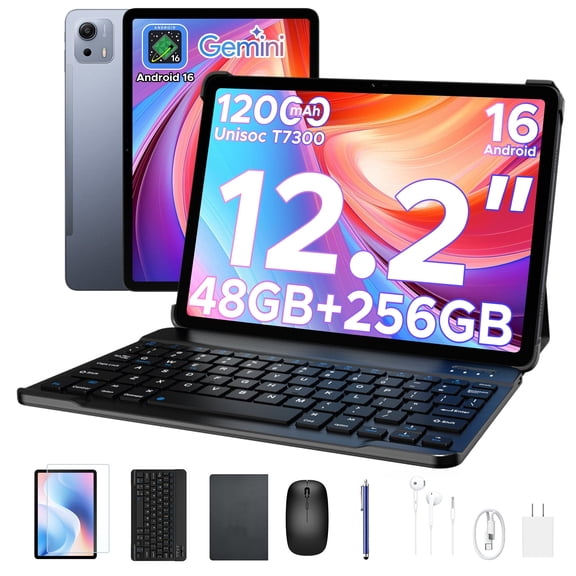 POCKAM P12 Plus 12 inch Tablet Android 16, 12000mAh/18W, T7300 Octa-core, 2.4K 120Hz, 48GB RAM+256GB ROM/2TB TF, 5G WiFi, 8MP+13MP, Gemini AI, Face ID, OTG, Tablets with Keyboard and Pen