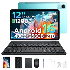 POCKAM P12 Pro Android 16 Tablets with Gemini AI,12 inch Tablet , 48GB+256GB/2TB, 12000mAh, 2.4K 120Hz T7300 Octa-Core, 13MP+8MP, WiFi 5, Face ID,Tablet with Keyboard, Pen
