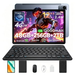 POCKAM P12 Pro Android 16 Tablets with Gemini AI,12 inch Tablet , 48GB+256GB/2TB, 12000mAh, 2.4K 120Hz T7300 Octa-Core, 13MP+8MP, WiFi 5, Face ID,Tablet with Keyboard, Pen