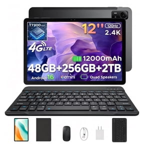 POCKAM P12 Pro Android 16 Tablets with Gemini AI,12 inch Tablet , 48GB+256GB/2TB, 12000mAh, 2.4K 120Hz T7300 Octa-Core, 13MP+8MP, WiFi 5, Face ID,Tablet with Keyboard, Pen