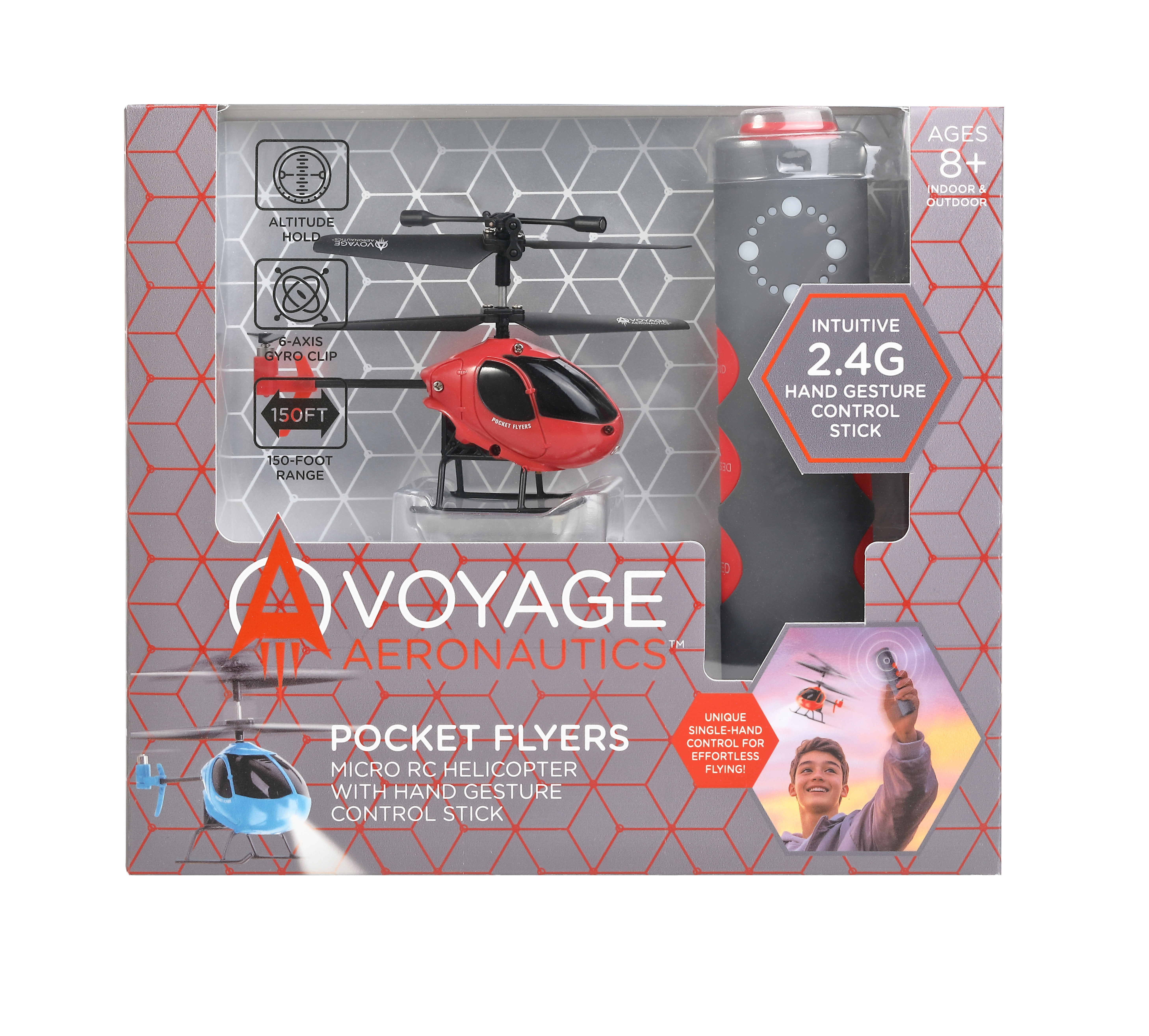 Voyage Aeronautics Micro RC Helicopter Pocket Flyer for Kids and Adults, Gesture Control, Red