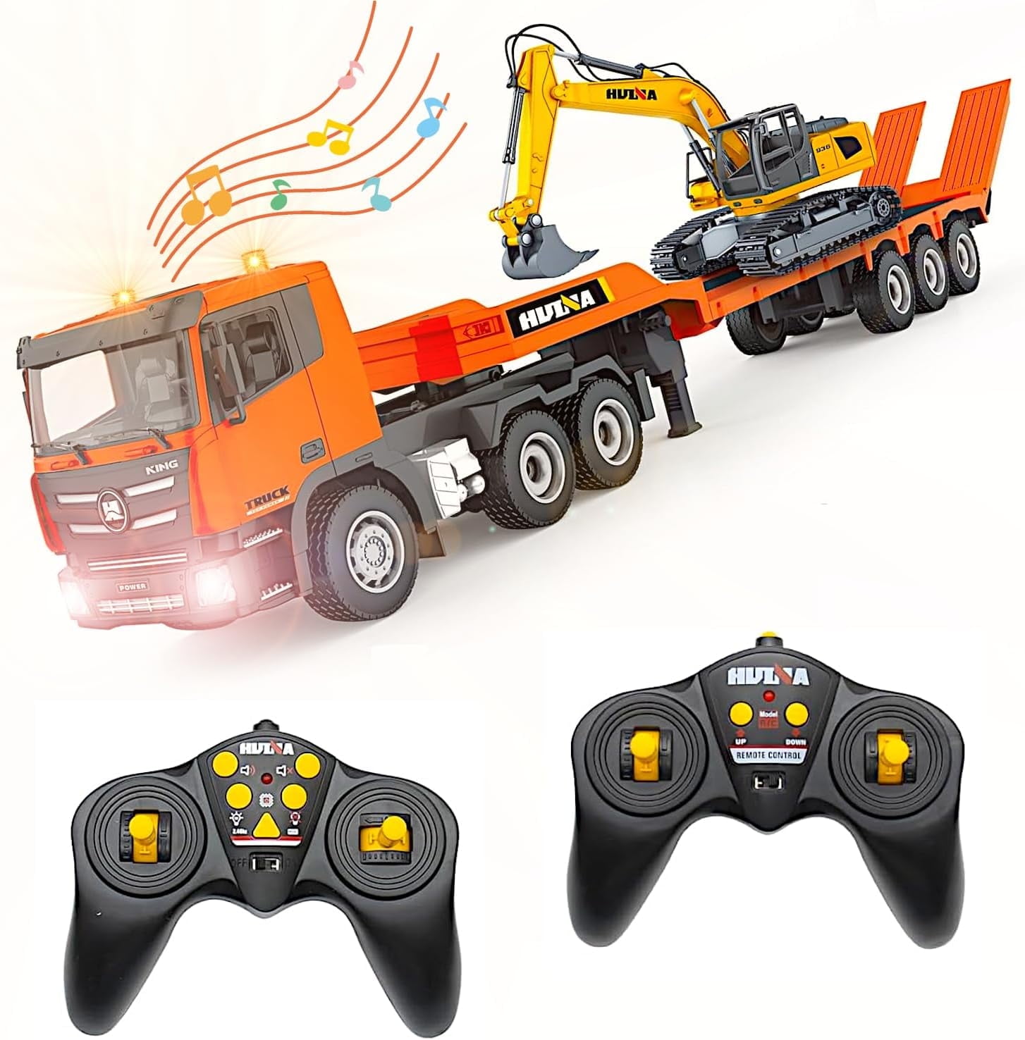 POCO DIVO 2-Set Alloy RC Truck Crawler Excavator 1/24, 9CH Semi-Trailer, 6CH Track Construction Engine Vehicle, Sound Lights Metal Visor Toy, 2.4G Radio Control Tractor Play, Kid Boy Gift