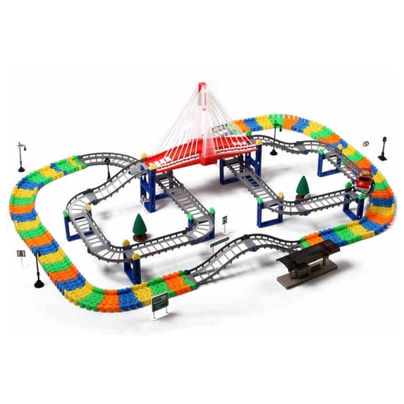 POCO DIVO Flash Suspension Bridge Railway Track Racing Road 268-Piece Highway Overpass Transportation Building Set