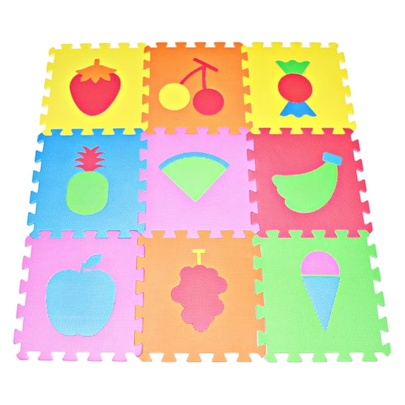 POCO DIVO Fruit Puzzle Play Mat 9-tile Rainbow EVA Foam Kids Education Floor