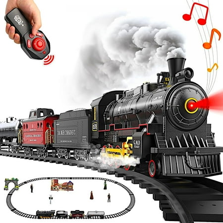 POCO DIVO Radio Control Retro Cargo Train Set, Christmas Tree Deco Electric Toy Tracks Rail, RC Steam Sound Light Locomotive, Tanker Tender Caboose, Boys Girls Gift Classic Collection Model