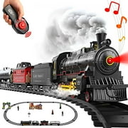 POCO DIVO Radio Control Retro Cargo Train Set, Christmas Tree Deco Electric Toy Tracks Rail, RC Steam Sound Light Locomotive, Tanker Tender Caboose, Boys Girls Gift Classic Collection Model