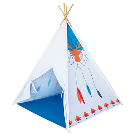 POCO DIVO Reindeer Tribe Teepee Indian Tipi Tent Canvas Finish Kids Indoor Playhouse Children Outdoor Play Castle Toy Hut with Wood Poles