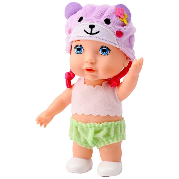 POCO DIVO Teddy Bear Hat Cherub Baby Doll, 6-inch Cute Toddler Girls Boys with Cartoon Beanie, Happy Newborn Infant Toy Kid wear Animal Cap