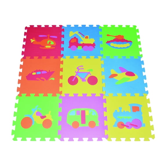 POCO DIVO Transportation Puzzles Play Mat 9-tile Rainbow EVA Foam Kids Learning Floor