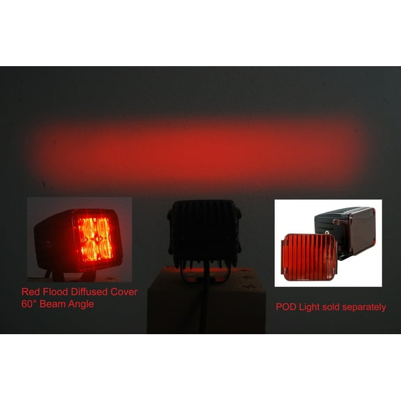 POD Light Cover 3" Red Flood Diffused Lens OZ-USA for Rear Cube fog lights Off road Motorcycle Truck SUV ATV Marine Vessels (1 PAIR)