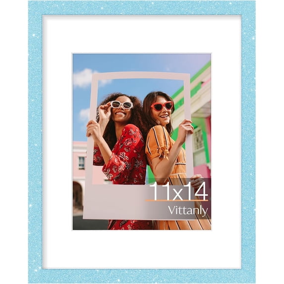 PODJEH-11x14 Picture Frame, Matted for 8x10 Photos, Glitter Light Blue ...
