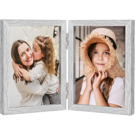 PODJEH-3.5x5 Double Picture Frames Hinged Folding Photo Frames Silver