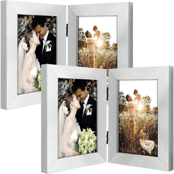 PODJEH-, 4x6 Double Picture Frame Silver, 2 Pack