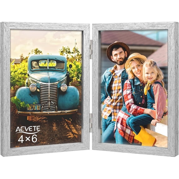 PODJEH-4x6 Picture Frames Double Hinged Wood Folding Photo Frames Silver