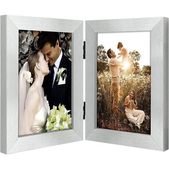 PODJEH-, 5x7 Double Picture Frame Silver, 1 Pack