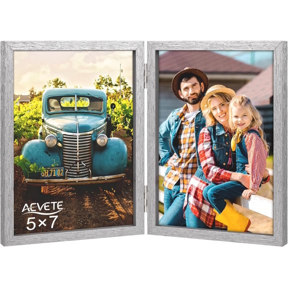 PODJEH-5x7 Picture Frames Double Hinged Wood Folding Photo Frames Silver