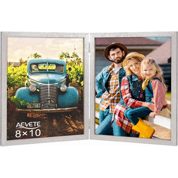 PODJEH-8x10 Picture Frames Double Hinged Wood Folding Photo Frames Silver