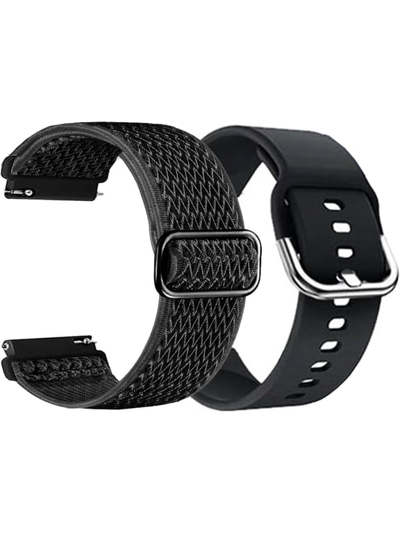 -Compatible for CARBINOX Vesta, X-ranger, Blaze Type R, Blaze Type S Smart Watch Bands, 2 Pack Soft Silicone + Stretch Nylon Adjustable Straps Quick Release Replacement Wristbands (2-PACK)