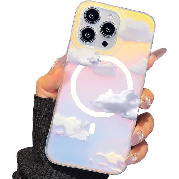 PODJEH-Magnetic for iPhone 12 Pro Max Case Holographic Cloud