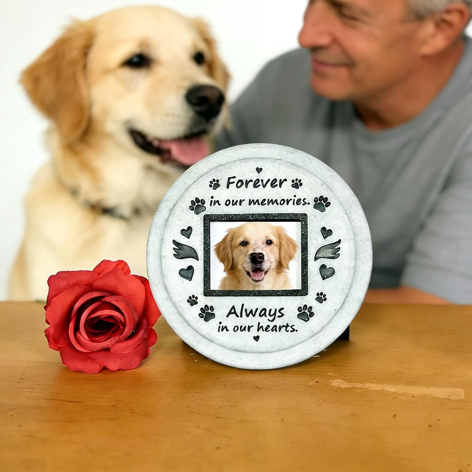 PODJEH-Pet Memorial Photo Frame – Round Frame with Stand Stake Keepsake ...