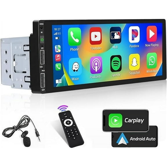 PODOFO 6.9 Inch Single Din Car Audio Carplay Car Stereo Car Radio with Bluetooth 5.0 Support Android Auto Mirror Link FM EQ SWC