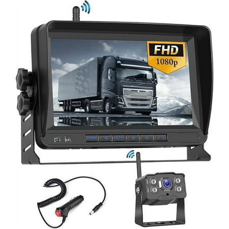 PODOFO 7 Inch Car Monitor with Wireless Backup Camera Trucks IP68 Waterproof 320ft Stable Signal Night Version for Car RVs SUVs