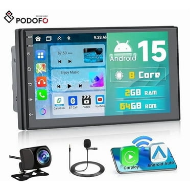 Podofo 7 inch Car Stereo Double Din 8 Core 2G&64G Android 15 Wireless Carplay Android Auto with Backup Camera WiFi 36EQ DSP SWC Split Screen