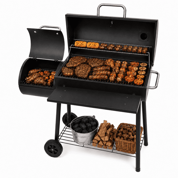 PODOT Charcoal Grill Offset Smoker Combo, 510 Sq. In. Cooking Area