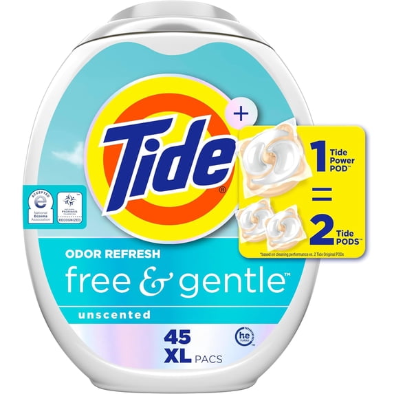 PODS Free and Gentle Odor Refresh Laundry Detergent Packs, 45 Count, Hypoergenic Laundry Detergent Pods