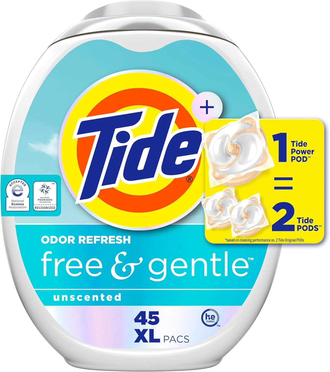 PODS Free and ntle Odor Refresh Laundry Deternt Packs, 45 Count, Hypoernic Pods