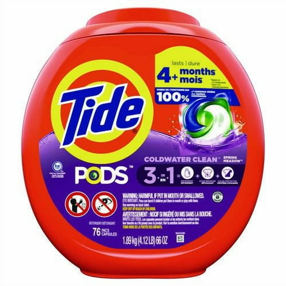 PODS Laundry Detergent, HE Compatible, Spring Meadow, 66 oz Tub, 76 Pacs/Tub | Bundle of 2